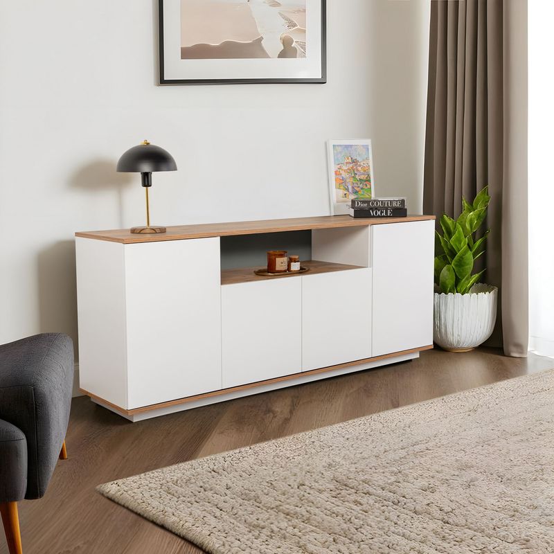 Casa si Gradina - Mobilier - Comode si corpuri - Console - Consola, Hanah Home, pal melaminat, alb, pin atlantic, 180x44.5x75 cm - Infinity.ro