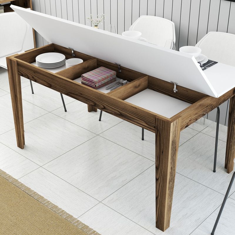 Casa si Gradina - Mobilier - Mese si birouri - Mese bucatarie si dining - Masa de dining, Hanah Home, pal melaminat, nuc si alb, 145x88x75 cm - Infinity.ro