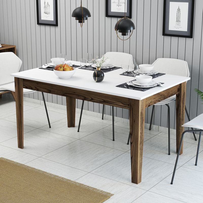 Casa si Gradina - Mobilier - Mese si birouri - Mese bucatarie si dining - Masa de dining, Hanah Home, pal melaminat, nuc si alb, 145x88x75 cm - Infinity.ro
