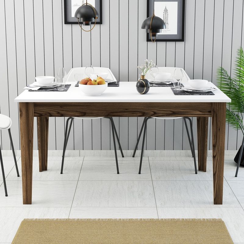 Casa si Gradina - Mobilier - Mese si birouri - Mese bucatarie si dining - Masa de dining, Hanah Home, pal melaminat, nuc si alb, 145x88x75 cm - Infinity.ro
