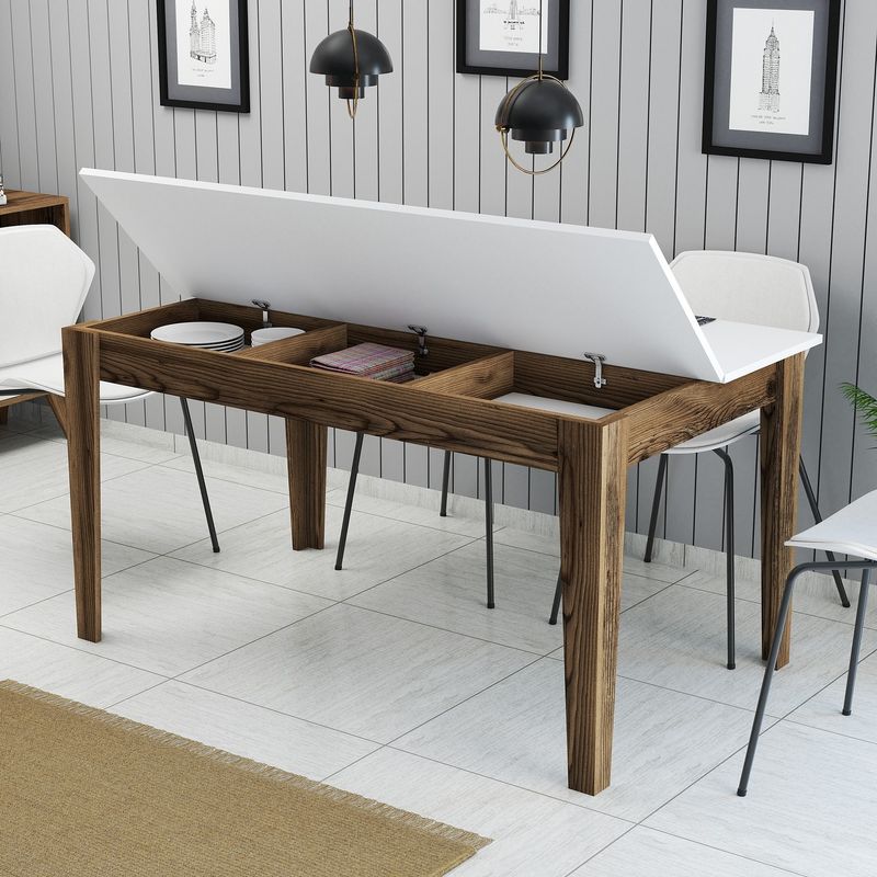 Casa si Gradina - Mobilier - Mese si birouri - Mese bucatarie si dining - Masa de dining, Hanah Home, pal melaminat, nuc si alb, 145x88x75 cm - Infinity.ro