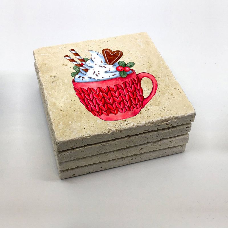 Casa si Gradina - Bucatarie si vesela - Accesorii bar - Suporturi bauturi - Suport pahare, Hermia, piatra naturala, multicolor, 10x10x1 cm, set 4 bucati, 366TYR1214 - Infinity.ro