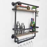 Casa si Gradina - Bucatarie si vesela - Accesorii bar - Suporturi bauturi - Raft pentru sticle de vin, Hanah Home, lemn de molid si metal, nuc si negru, 60x17x67 cm - Infinity.ro