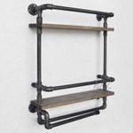 Casa si Gradina - Bucatarie si vesela - Accesorii bar - Suporturi bauturi - Raft pentru sticle de vin, Hanah Home, lemn de molid si metal, nuc si negru, 60x17x67 cm - Infinity.ro