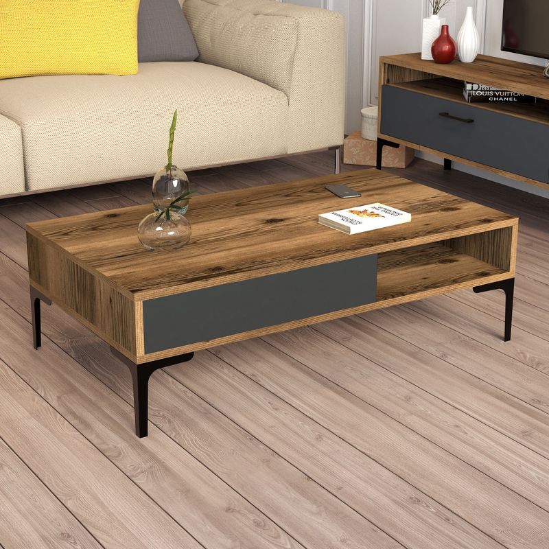 Casa si Gradina - Mobilier - Mese si birouri - Masute de cafea - Masa de cafea, Hanah Home, panou de particule melaminat, nuc si antracit, 105x60x32.6 cm - Infinity.ro