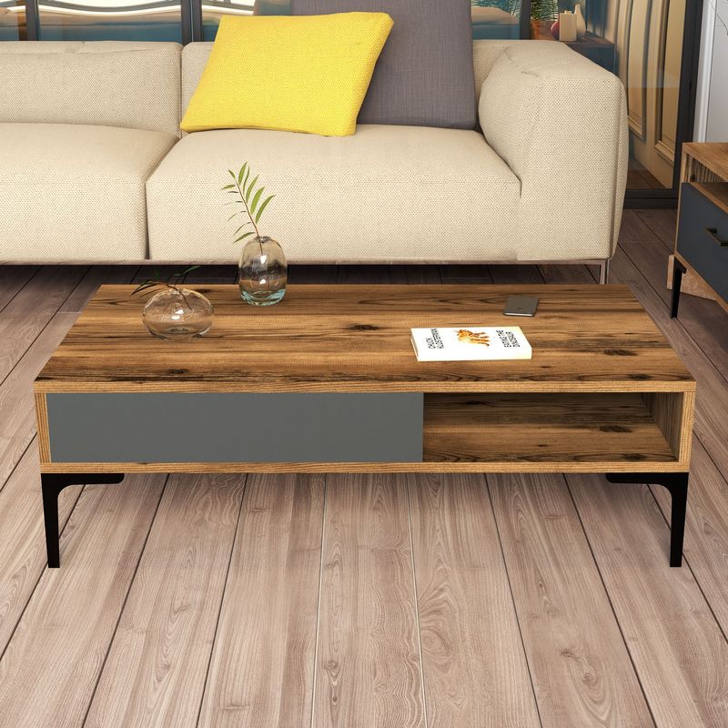 Casa si Gradina - Mobilier - Mese si birouri - Masute de cafea - Masa de cafea, Hanah Home, panou de particule melaminat, nuc si antracit, 105x60x32.6 cm - Infinity.ro