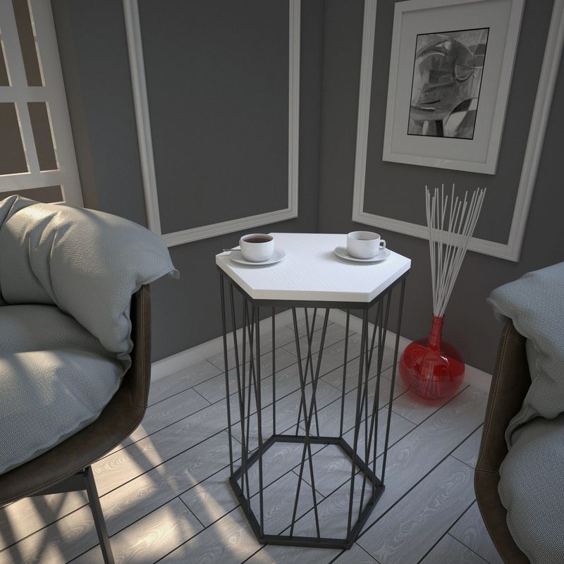 Casa si Gradina - Mobilier - Mese si birouri - Masute de cafea - Masa laterala, Hanah Home, panou aglomerat cu melamina, alb şi negru, 40x35x62 cm - Infinity.ro