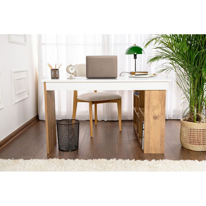 Casa si Gradina - Mobilier - Mese si birouri - Birouri - Birou de studiu, Hanah Home, pal melaminat, alb si pin atlantic, 130x50x72 cm - Infinity.ro