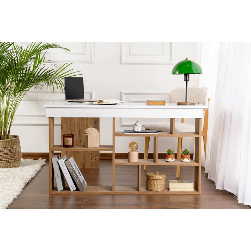 Casa si Gradina - Mobilier - Mese si birouri - Birouri - Birou de studiu, Hanah Home, pal melaminat, alb si pin atlantic, 130x50x72 cm - Infinity.ro