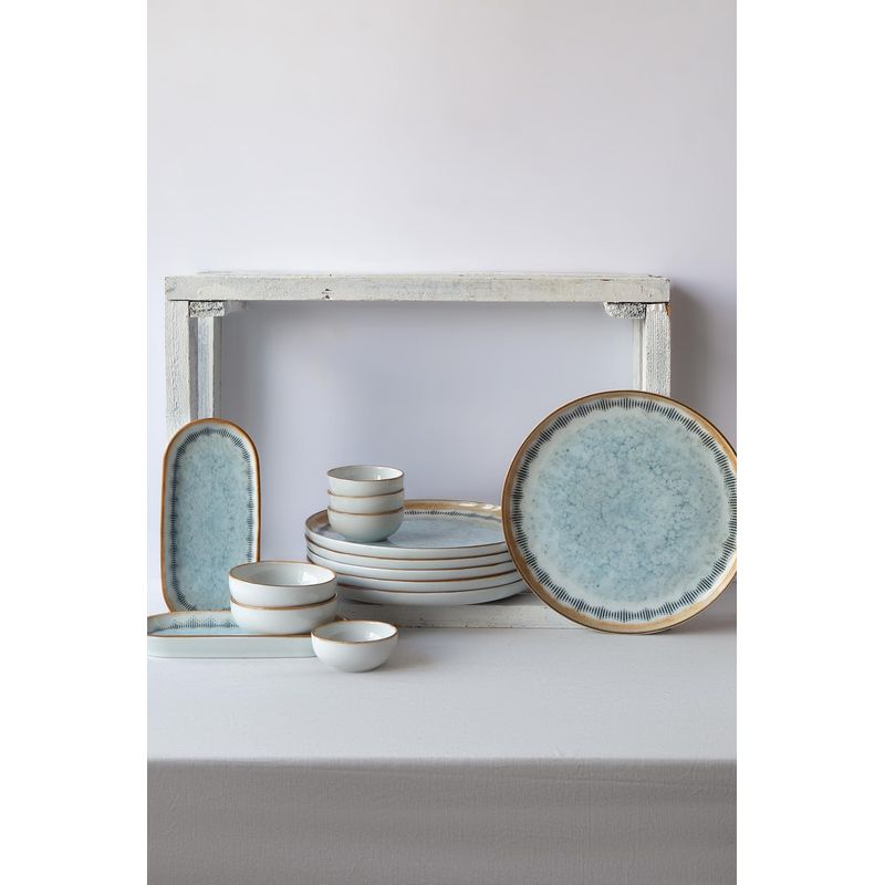 Casa si Gradina - Bucatarie si vesela - Vesela si tacamuri - Servicii de masa - Set mic dejun 14 piese, Hermia, portelan, alb/albastru/camila - Infinity.ro