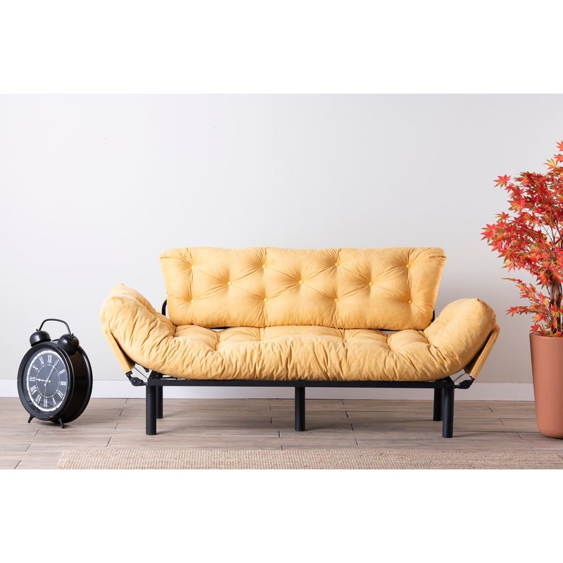 Casa si Gradina - Mobilier - Canapele si coltare - Canapele - Canapea extensibila 3 locuri, Hanah Home, metal, mustar, 185x85x70 cm - Infinity.ro