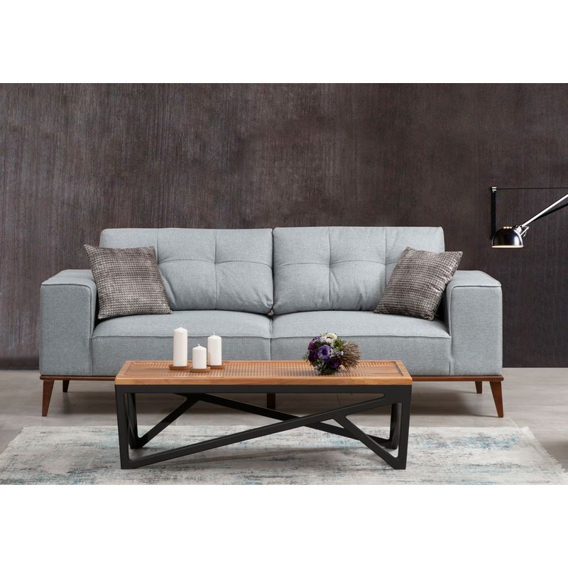 Casa si Gradina - Mobilier - Canapele si coltare - Canapele - Canapea extensibila 3 locuri, Hanah Home, lemn fag si PAL, gri, 223x91x85 cm - Infinity.ro
