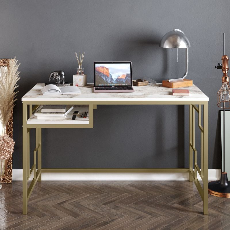 Casa si Gradina - Mobilier - Mese si birouri - Birouri - Birou de studiu, Hanah Home, panou de particule melaminat, auriu alb, 120x60x75 cm - Infinity.ro