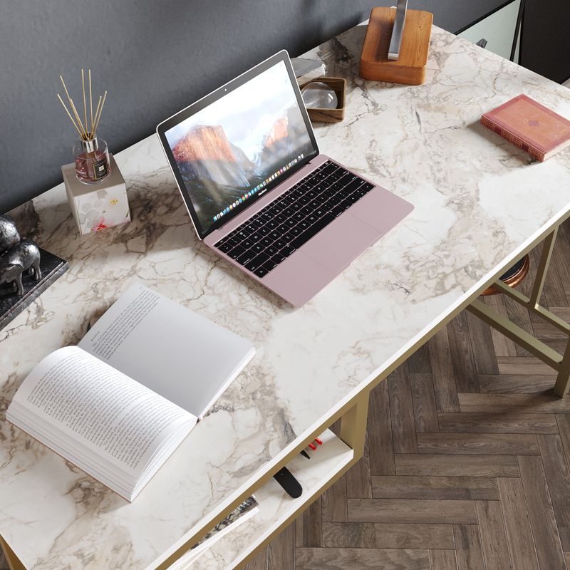 Casa si Gradina - Mobilier - Mese si birouri - Birouri - Birou de studiu, Hanah Home, panou de particule melaminat, auriu alb, 120x60x75 cm - Infinity.ro