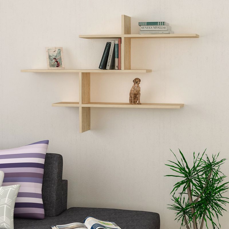 Casa si Gradina - Mobilier - Biblioteci si rafturi - Rafturi - Raft de perete, Hanah Home, pal melaminat, stejar, 123x80.5x22 cm - Infinity.ro