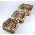 Casa si Gradina - Mobilier - Organizare si depozitare - Recipiente depozitare - Set cosuri, Hermia, paie, culoare lemn, 26x26x12 cm, 22x22x10 cm, 18x18x8 cm - Infinity.ro