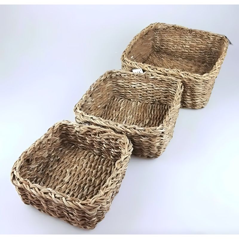 Casa si Gradina - Mobilier - Organizare si depozitare - Recipiente depozitare - Set cosuri, Hermia, paie, culoare lemn, 26x26x12 cm, 22x22x10 cm, 18x18x8 cm - Infinity.ro