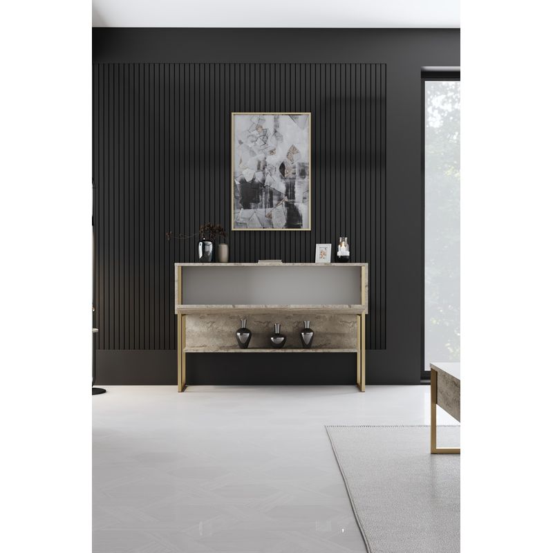 Casa si Gradina - Mobilier - Comode si corpuri - Console - Consola, Hanah Home, pal melaminat, travertin aur, 120x30x80 cm - Infinity.ro