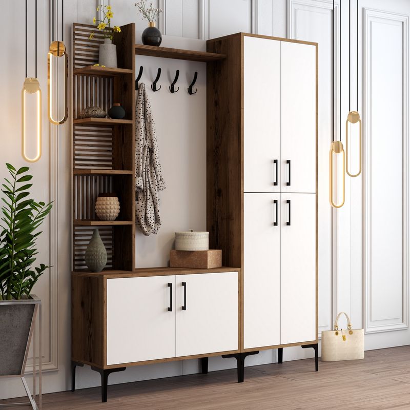 Casa si Gradina - Mobilier - Organizare si depozitare - Cuiere - Cuier, Hanah Home, pal melaminat, nuc si alb, 150x35x200 cm - Infinity.ro