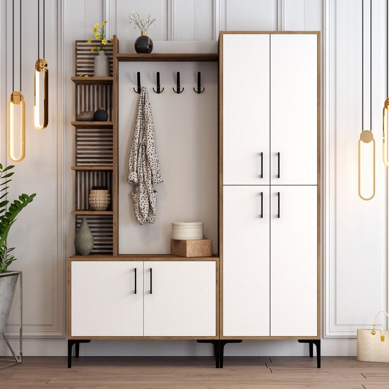 Casa si Gradina - Mobilier - Organizare si depozitare - Cuiere - Cuier, Hanah Home, pal melaminat, nuc si alb, 150x35x200 cm - Infinity.ro