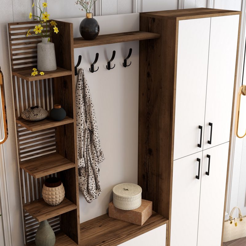 Casa si Gradina - Mobilier - Organizare si depozitare - Cuiere - Cuier, Hanah Home, pal melaminat, nuc si alb, 150x35x200 cm - Infinity.ro