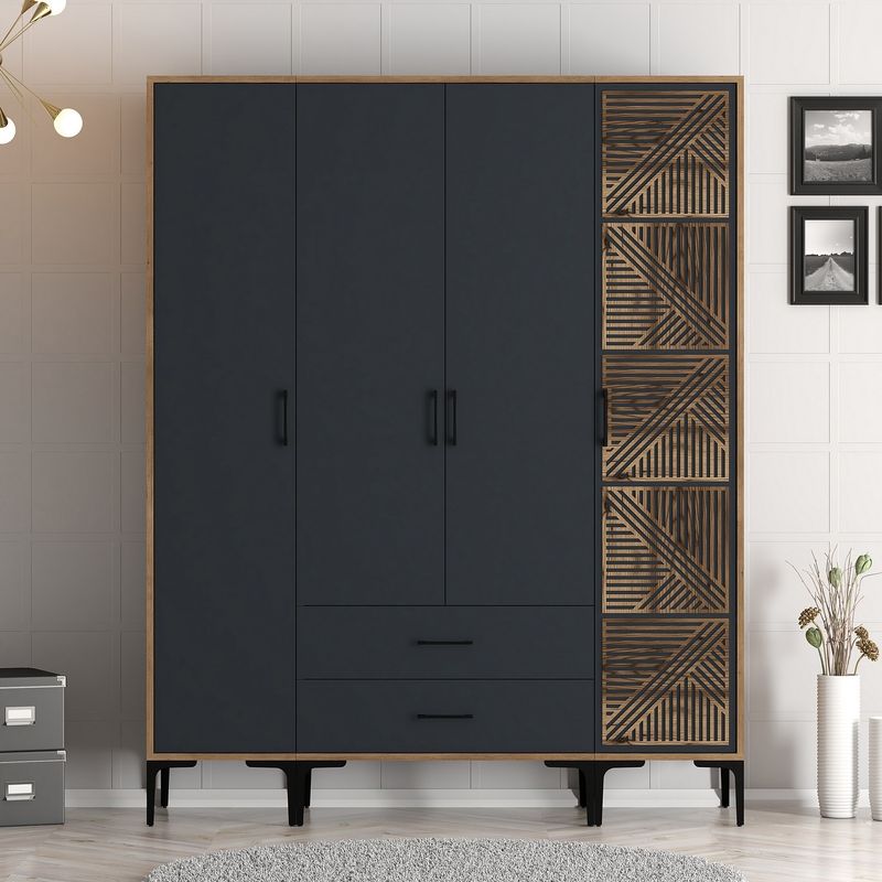 Casa si Gradina - Mobilier - Dulapuri si sifoniere - Sifoniere - Sifonier, Hanah Home, pal melaminat, nuc si antracit, 160x47.5x201.4 cm, 845HCT5489 - Infinity.ro