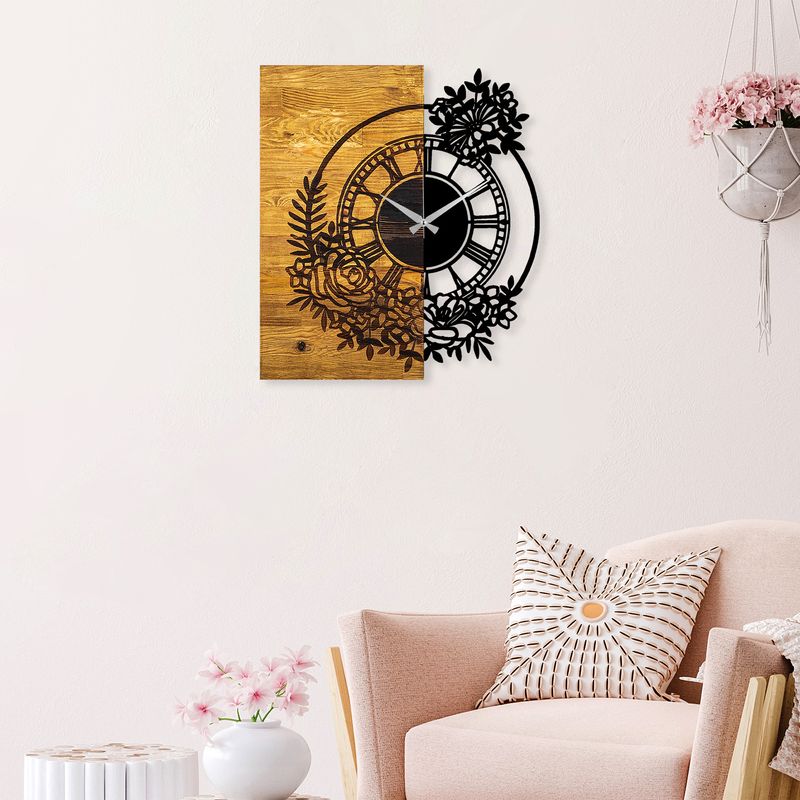 Casa si Gradina - Decoratiuni - Ceasuri - Ceas de perete decorativ, Wallxpert, lemn, nuc si negru, 58x3x51 cm - Infinity.ro