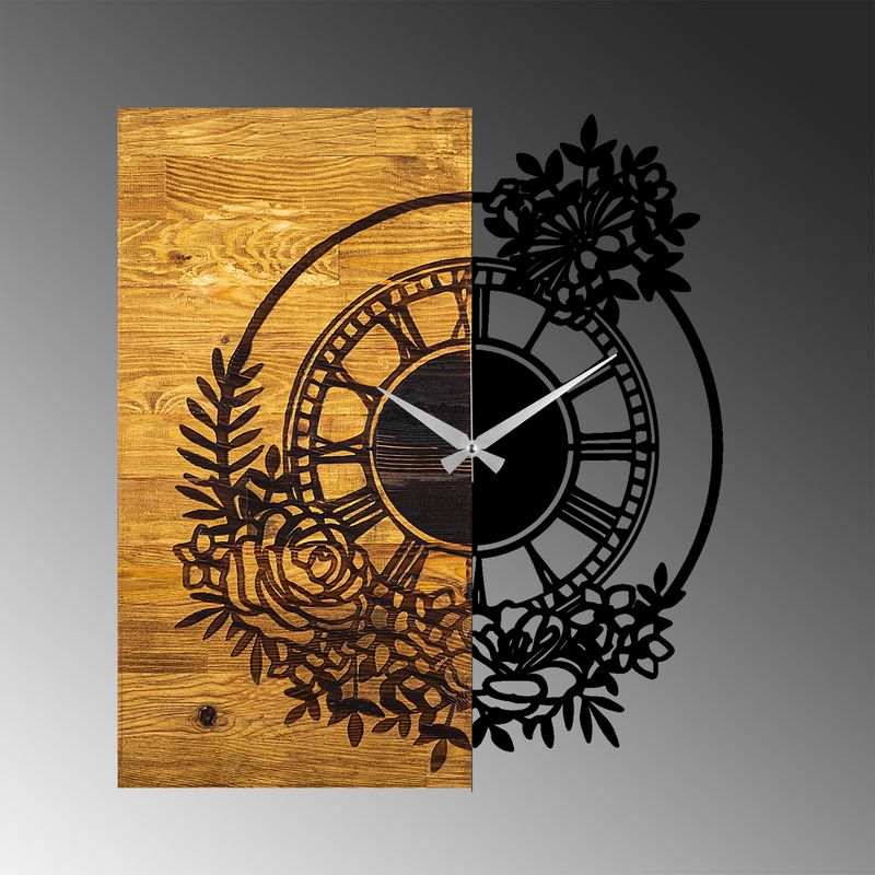 Casa si Gradina - Decoratiuni - Ceasuri - Ceas de perete decorativ, Wallxpert, lemn, nuc si negru, 58x3x51 cm - Infinity.ro
