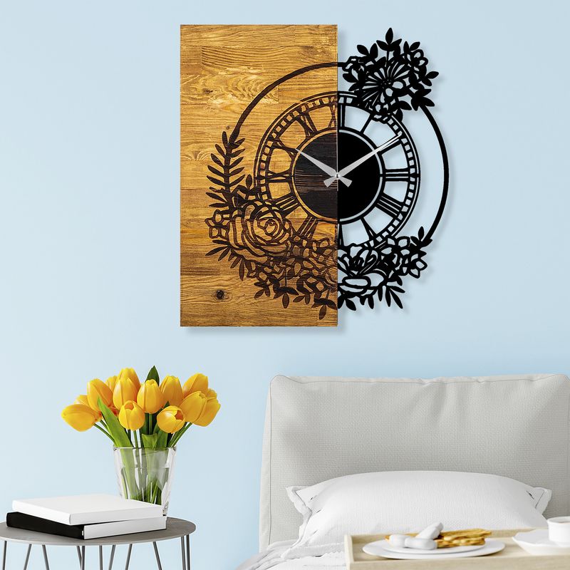 Casa si Gradina - Decoratiuni - Ceasuri - Ceas de perete decorativ, Wallxpert, lemn, nuc si negru, 58x3x51 cm - Infinity.ro