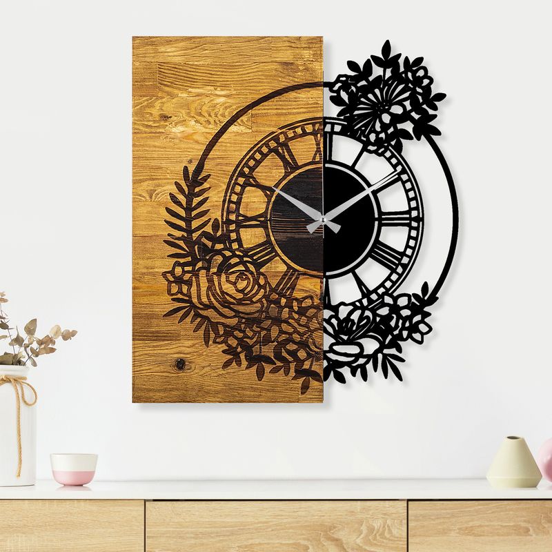 Casa si Gradina - Decoratiuni - Ceasuri - Ceas de perete decorativ, Wallxpert, lemn, nuc si negru, 58x3x51 cm - Infinity.ro