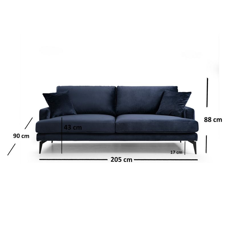 Casa si Gradina - Mobilier - Canapele si coltare - Canapele - Canapea 3 locuri, Atelier Del Sofa, lemn fag si pal, albastru marin, 205x90x88 cm - Infinity.ro