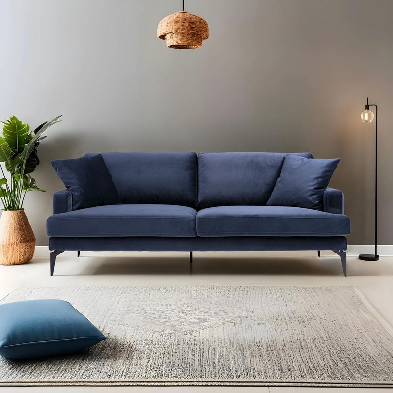 Casa si Gradina - Mobilier - Canapele si coltare - Canapele - Canapea 3 locuri, Atelier Del Sofa, lemn fag si pal, albastru marin, 205x90x88 cm - Infinity.ro