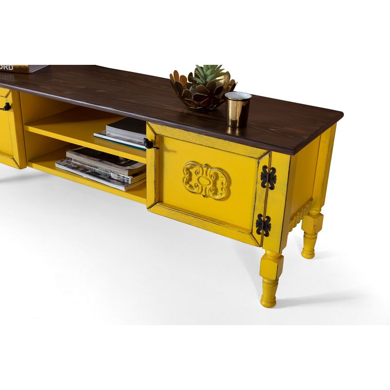 Casa si Gradina - Mobilier - Comode si corpuri - Comode - Comoda tv, Hanah Home, mdf, galben, 150x40x50 cm - Infinity.ro