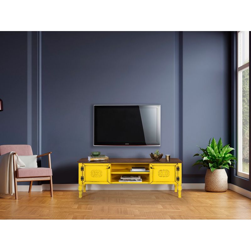 Casa si Gradina - Mobilier - Comode si corpuri - Comode - Comoda tv, Hanah Home, mdf, galben, 150x40x50 cm - Infinity.ro