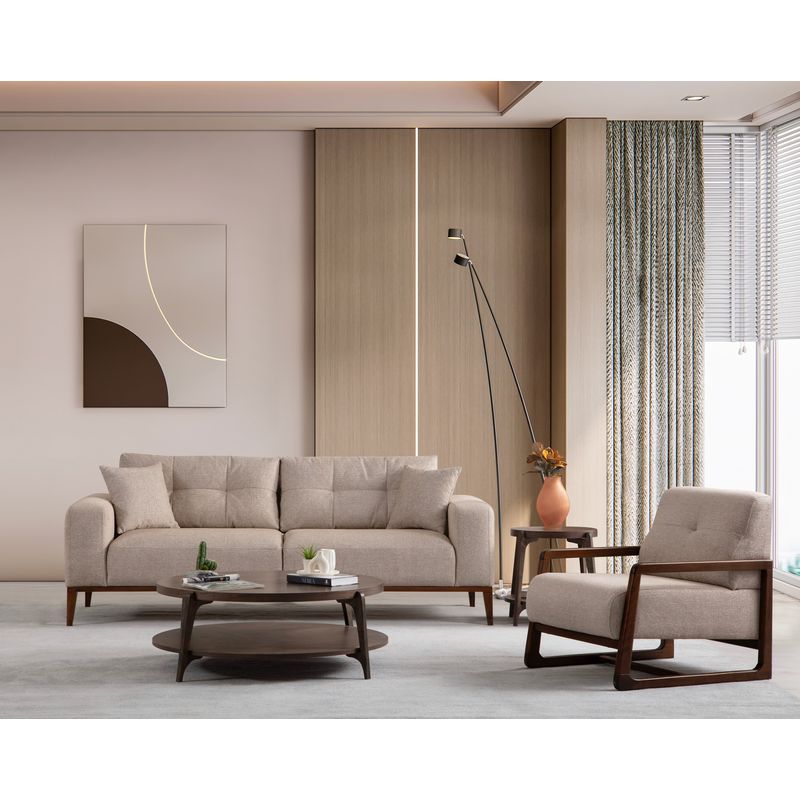 Casa si Gradina - Mobilier - Canapele si coltare - Canapele - Canapea extensibila 3 locuri, Hanah Home, cadru lemn fag, stofa bej, 225x92x75 cm - Infinity.ro