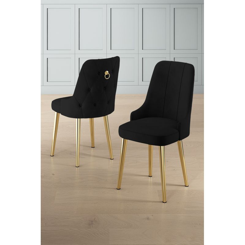 Casa si Gradina - Mobilier - Scaune si fotolii - Scaune - Set scaune, Hanah Home, lemn, negru auriu, 46x46x94 cm, 6 piese - Infinity.ro