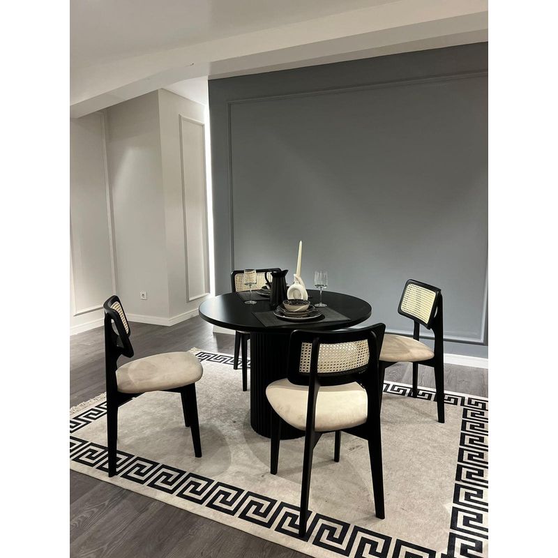 Casa si Gradina - Mobilier - Seturi de mobilier - Seturi mese si scaune - Set masa si scaune, Hanah Home, lemn de fag, alb-negru, masa 100x100x75 cm, 4 scaune - Infinity.ro