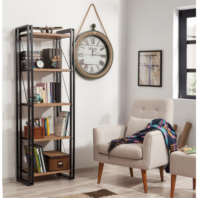 Casa si Gradina - Mobilier - Biblioteci si rafturi - Biblioteci - Biblioteca, Hanah Home, pal melaminat, pin atlantic si negru, 60x35x180 cm - Infinity.ro