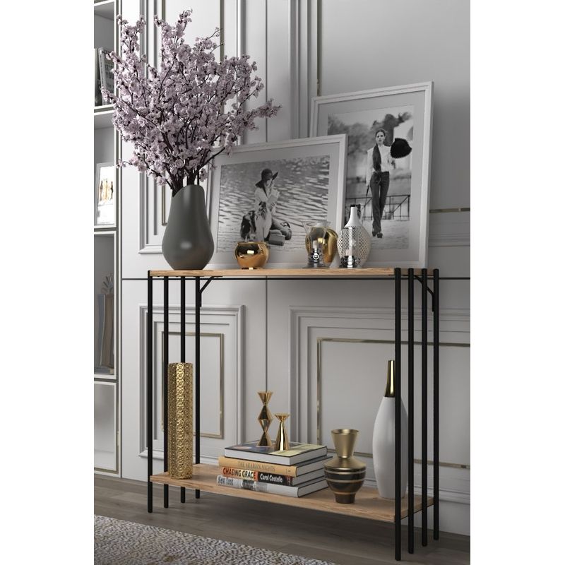 Casa si Gradina - Mobilier - Comode si corpuri - Console - Consola, Hanah Home, pal melaminat, negru si pin atlantic, 90x26x80 cm - Infinity.ro