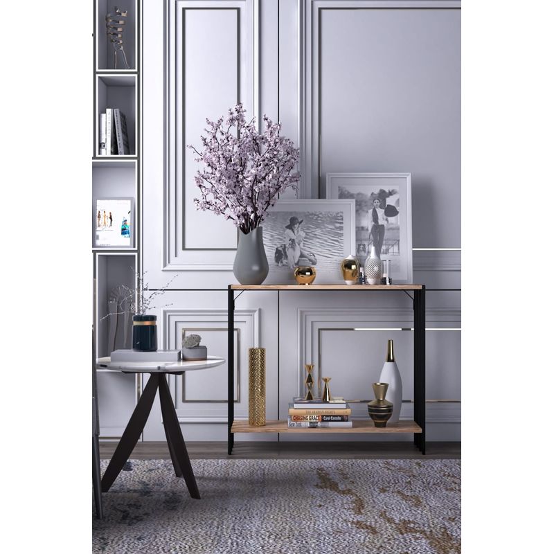 Casa si Gradina - Mobilier - Comode si corpuri - Console - Consola, Hanah Home, pal melaminat, negru si pin atlantic, 90x26x80 cm - Infinity.ro