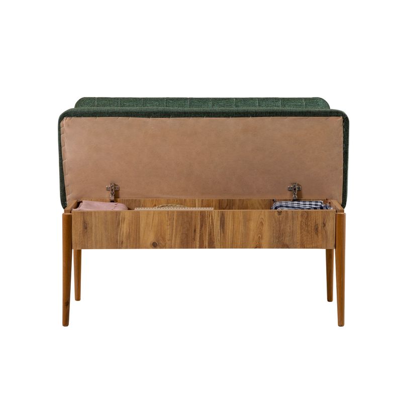 Casa si Gradina - Mobilier - Organizare si depozitare - Bancute - Banca cu spatiu de depozitare, Hanah Home, panou aglomerat cu melamina, pin atlantic si verde, 110x40x85 cm - Infinity.ro