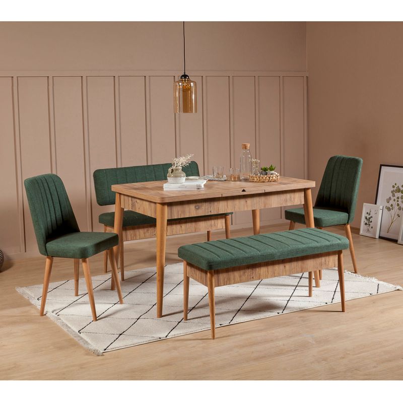 Casa si Gradina - Mobilier - Organizare si depozitare - Bancute - Banca cu spatiu de depozitare, Hanah Home, panou aglomerat cu melamina, pin atlantic si verde, 110x40x85 cm - Infinity.ro