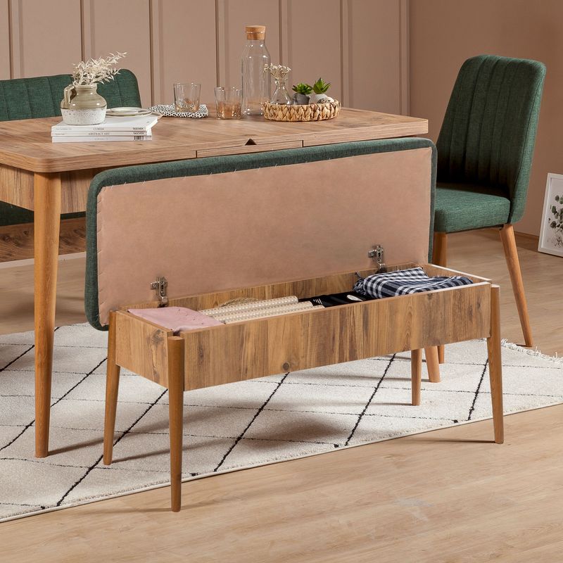 Casa si Gradina - Mobilier - Organizare si depozitare - Bancute - Banca cu spatiu de depozitare, Hanah Home, panou aglomerat cu melamina, pin atlantic si verde, 110x40x85 cm - Infinity.ro