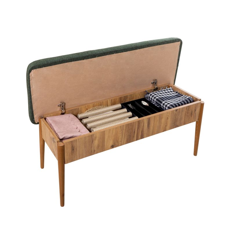 Casa si Gradina - Mobilier - Organizare si depozitare - Bancute - Banca cu spatiu de depozitare, Hanah Home, panou aglomerat cu melamina, pin atlantic si verde, 110x40x85 cm - Infinity.ro