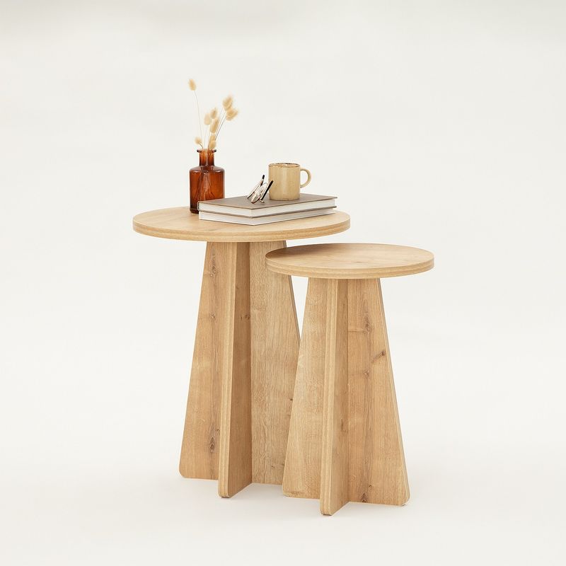 Casa si Gradina - Mobilier - Mese si birouri - Masute de cafea - Set masute de cafea, Hanah Home, PAL melaminat, stejar safir, 40x40x50 cm, 30x30x45 cm - Infinity.ro