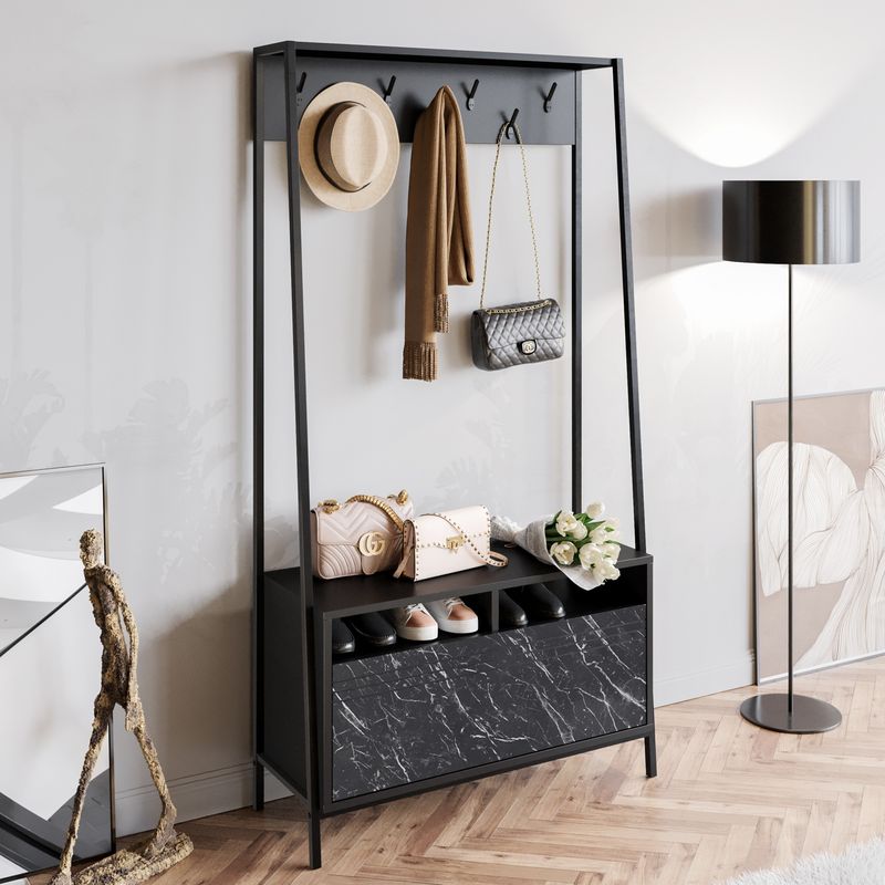 Casa si Gradina - Mobilier - Organizare si depozitare - Cuiere - Cuier, Hanah Home, panou aglomerat cu melamina, negru marmura, 94x35.3x180 cm - Infinity.ro