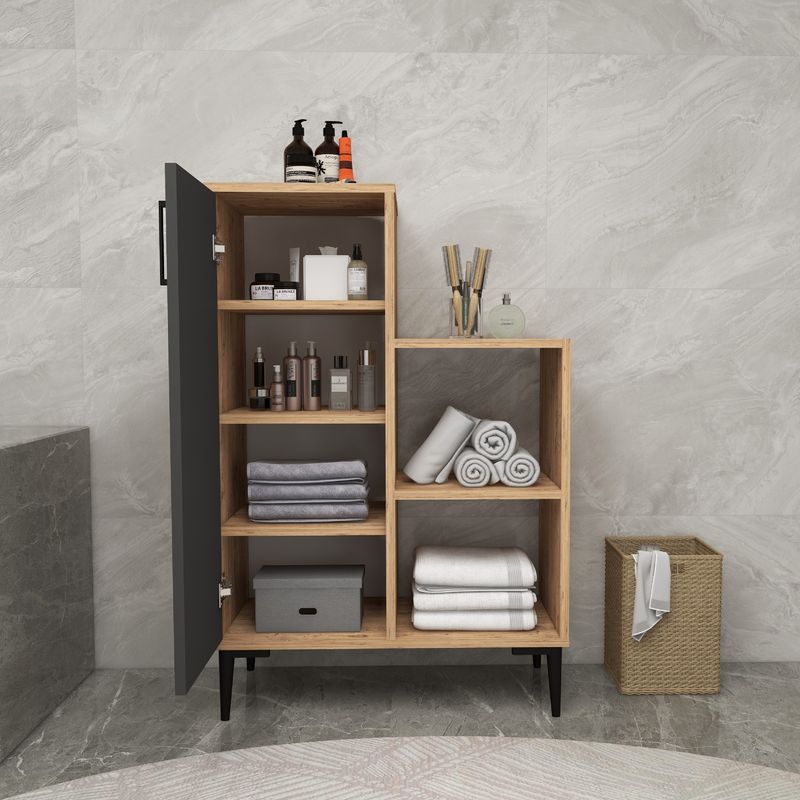 Casa si Gradina - Mobilier - Mobilier baie - Corpuri baie - Dulap baie, Hanah Home, pal melaminat, pin atlantic si antracit, 106.8x35x71.4 cm - Infinity.ro