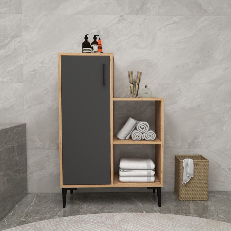 Casa si Gradina - Mobilier - Mobilier baie - Corpuri baie - Dulap baie, Hanah Home, pal melaminat, pin atlantic si antracit, 106.8x35x71.4 cm - Infinity.ro