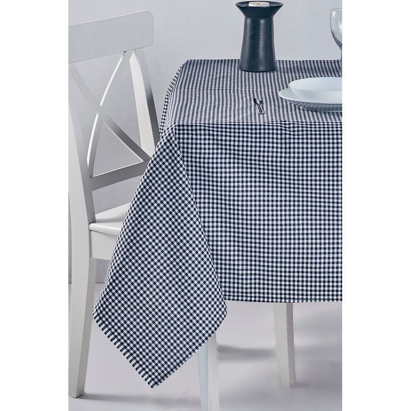 Casa si Gradina - Textile si covoare - Textile bucatarie - Fete de masa - Fata de masa, Hermia, negru si alb, 170x170 cm, 100% bumbac, model in carouri - Infinity.ro