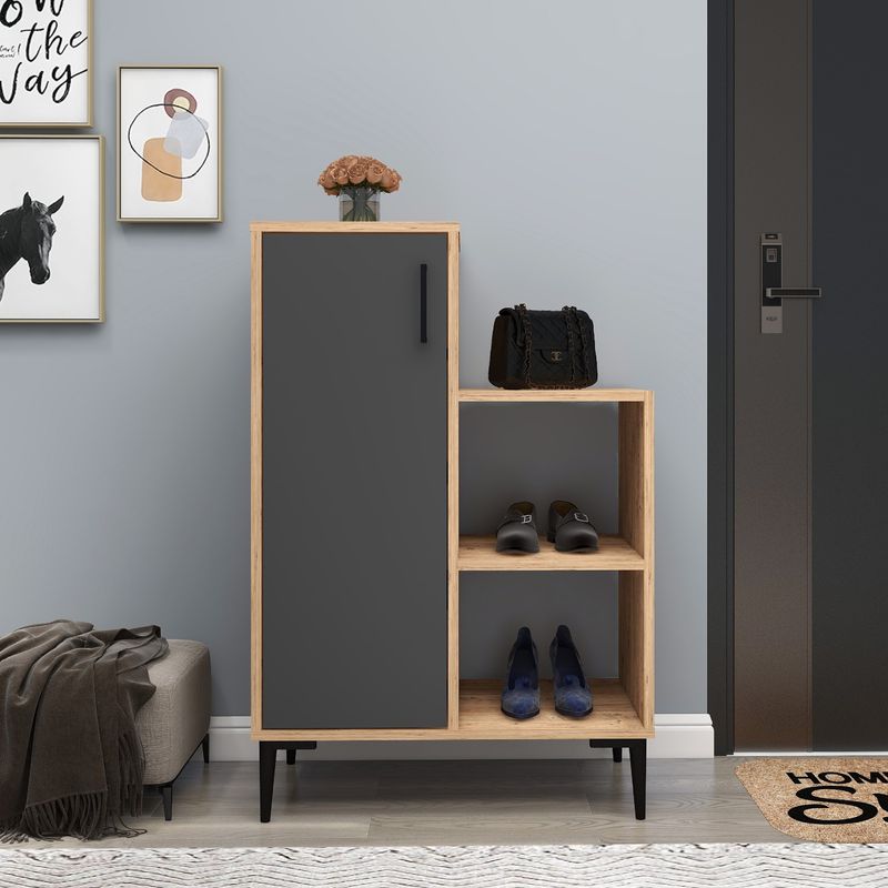 Casa si Gradina - Mobilier - Mobilier baie - Corpuri baie - Dulap baie, Hanah Home, pal melaminat, pin atlantic si antracit, 106.8x35x71.4 cm - Infinity.ro